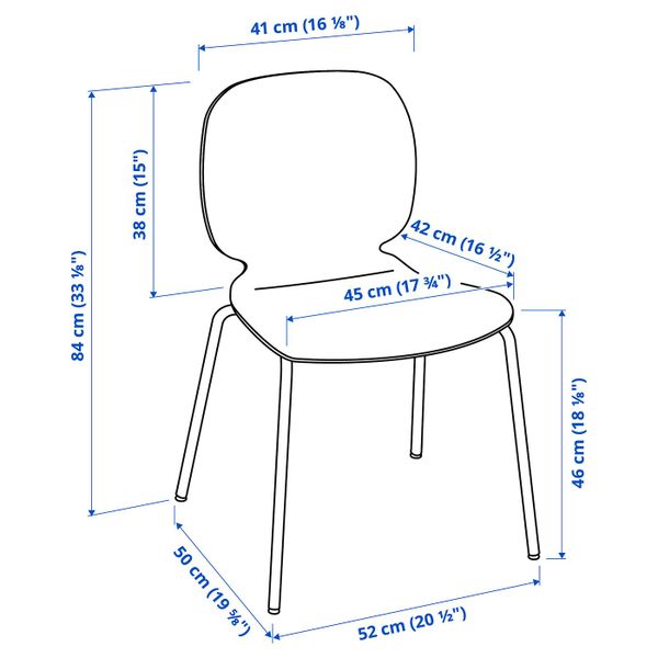 Стул, черный/Брур-Инге белый IKEA SVENBERTIL СВЕН-БЕРТИЛЬ 292.272.58 - схема-чертеж с размерами