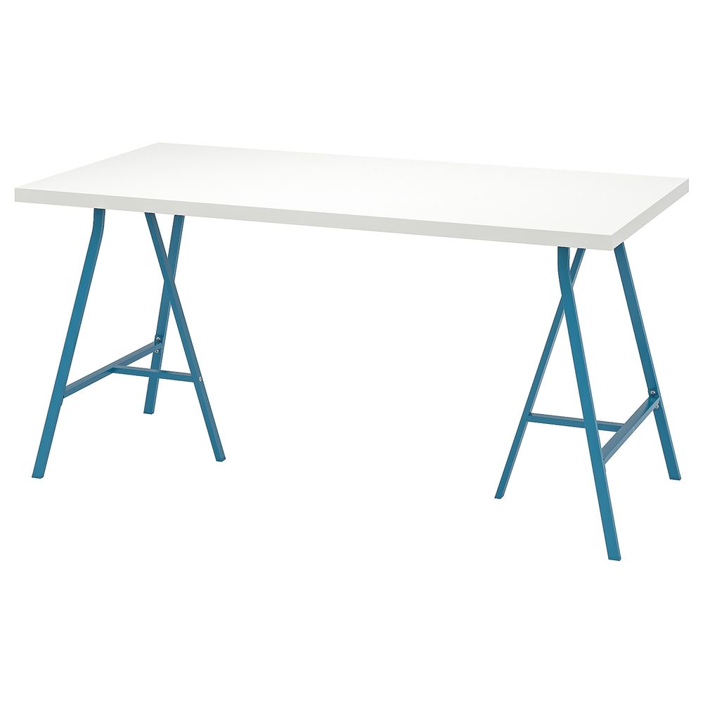 Стол, белый, синий 150x75 см IKEA LINNMON ЛИННМОН / LERBERG ЛЕРБЕРГ 093.309.54 - фото 1