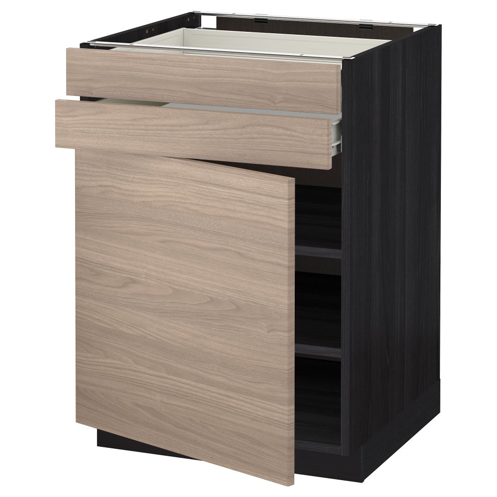 Напольный шкаф с дверцей, 2 ящиками МЕТОД / ФОРВАРА, черный, Брокхульт светло-серый - схема-чертеж с размерами