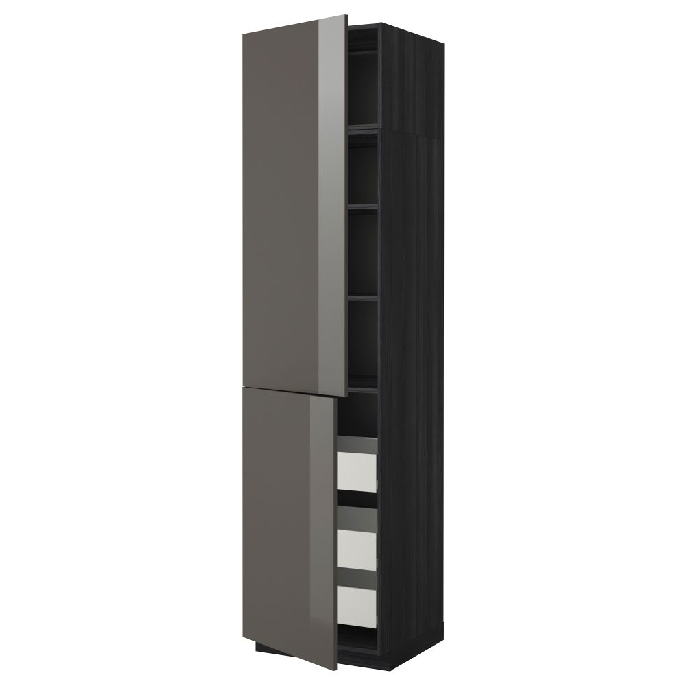Высокий шкаф + полки, 3 ящика, 2 дверцы МЕТОД / ФОРВАРА, черный, Рингульт серый - фото 1