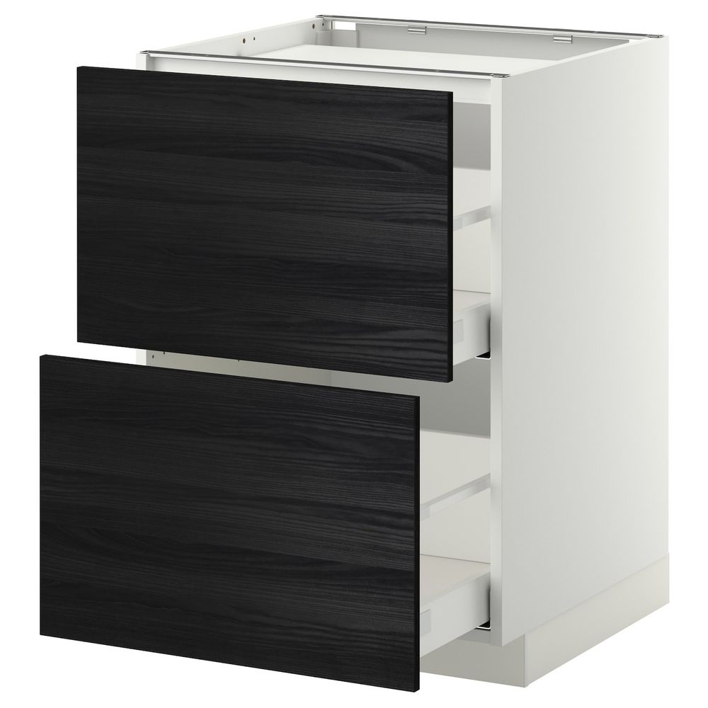 Напольный шкаф, 2 фронтальных панели/2ящика, белый, Тингсрид черный 60x60 см IKEA МЕТОД / МАКСИМЕРА 792.349.06 - фото 1