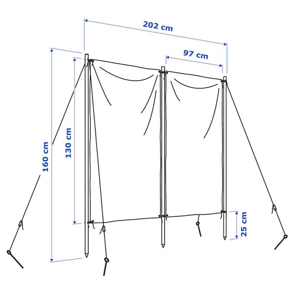 Тент от солнца/ветра, зеленый 194 см IKEA СОЛБЛЕКТ 804.605.64 - схема-чертеж с размерами