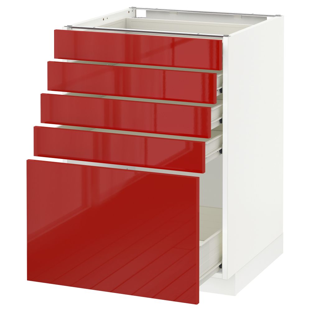 Напольный шкаф с 5 ящиками МЕТОД / ФОРВАРА, белый, Рингульт красный - схема-чертеж с размерами