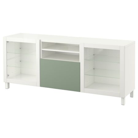 Тумба для ТВ с ящиками БЕСТО, Лаппвикен зеленый, Синдвик белый прозрачное стекло (180x40x74 см)