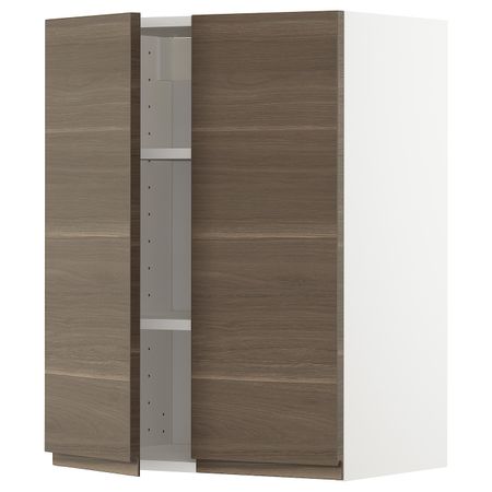 Навесной шкаф с полками/2дверцы, белый/Воксторп под грецкий орех 60x80 см IKEA METOD МЕТОД 593.002.33