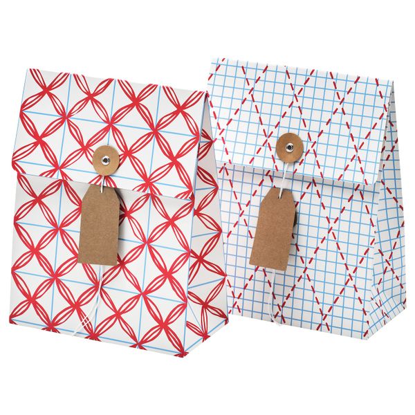 Подарочный пакет, белый, синий с рисунком, 10x26 см/2.5 л IKEA ВИНТЕР 2019 304.345.58 - фото 1