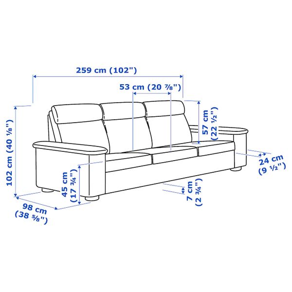 3-местный диван, Гранн/Бумстад золотисто-коричневый IKEA LIDHULT ЛИДГУЛЬТ 192.570.43 - схема-чертеж с размерами