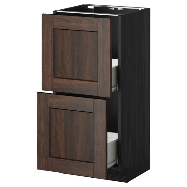 Напольный шкаф с 2 ящиками МЕТОД / ФОРВАРА, черный, Эдсерум коричневый - схема-чертеж с размерами