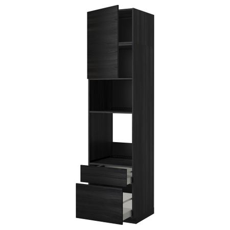 Высокий шкаф для духовки/СВЧ дверца, 2 ящика МЕТОД / МАКСИМЕРА, черный, Тингсрид черный