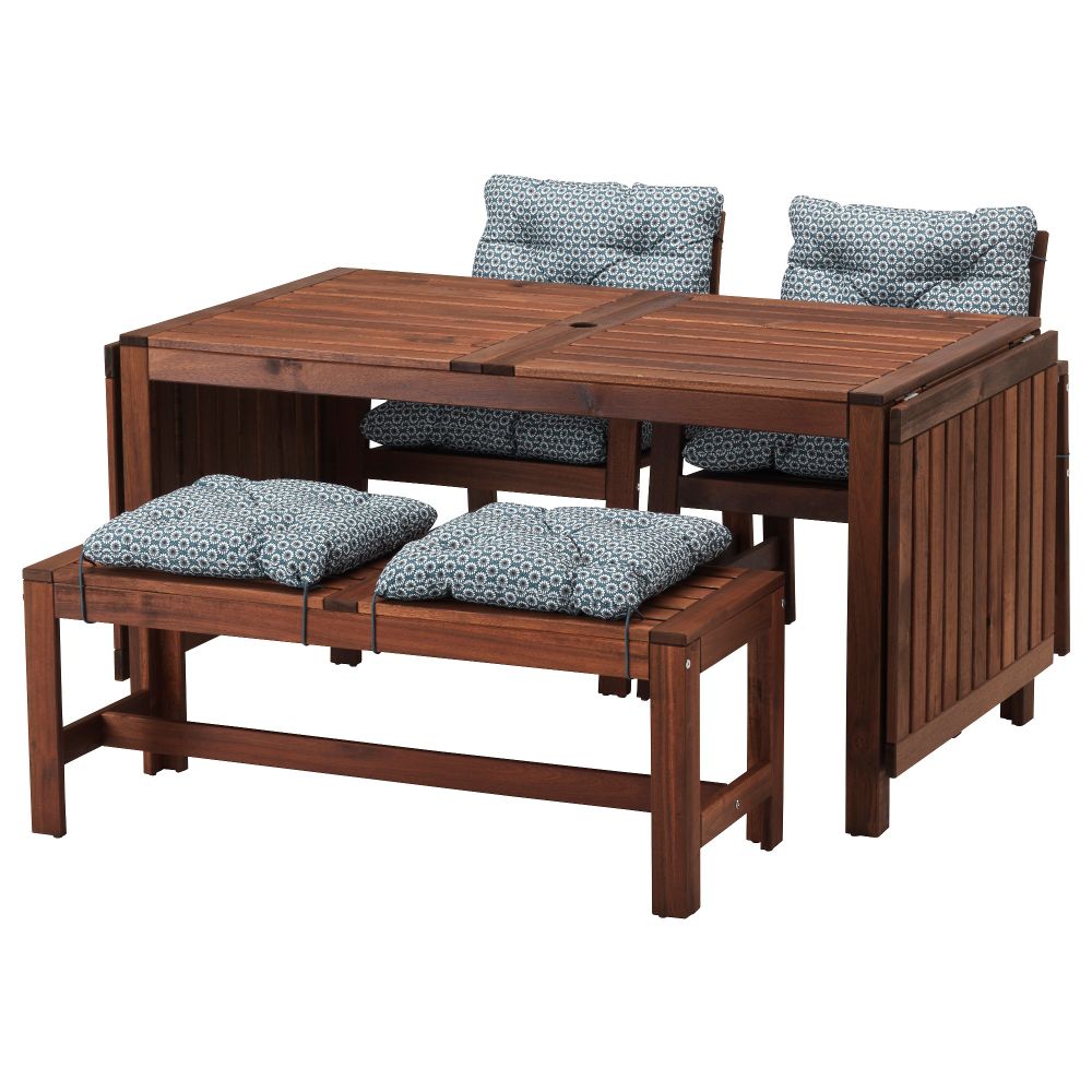 Стол + 2 кресла + скамья ЭПЛАРО, коричневая морилка, Иттерон синий - фото 1