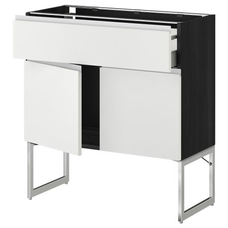 Напольный шкаф, полки, ящик, 2 двери МЕТОД / МАКСИМЕРА, черный, Нодста белый