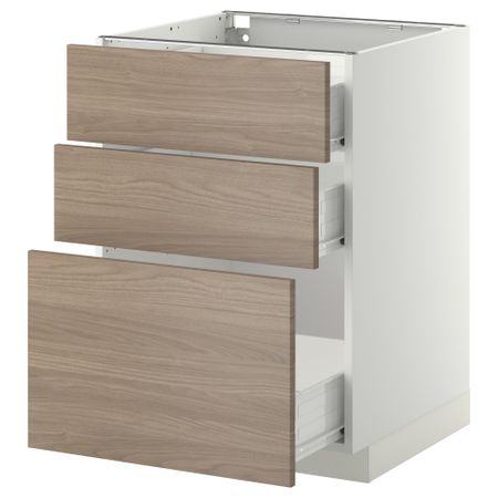 Напольный шкаф с 3 ящиками МЕТОД / ФОРВАРА, белый, Брокхульт светло-серый