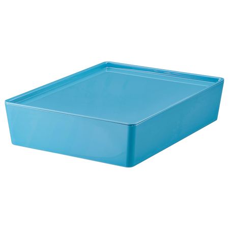 Контейнер с крышкой, синий/пластик 26x35x8 см IKEA KUGGIS КУГГИС 304.626.45