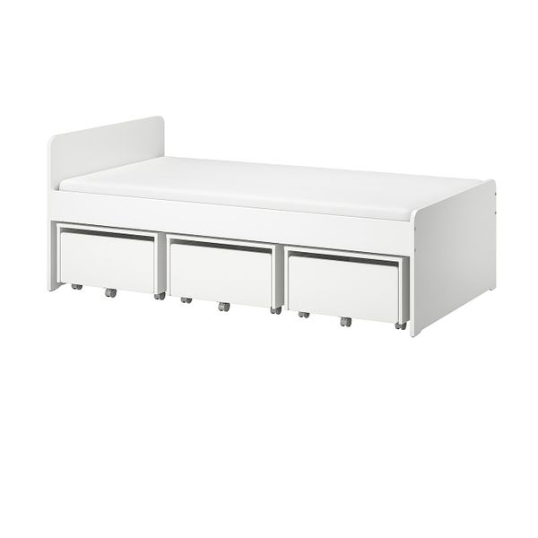 Каркас кровати с 3 ящиками, белый 90x200 см IKEA SLÄKT СЛЭКТ 493.861.14 - фото 1