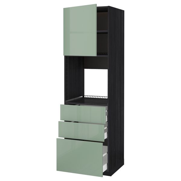 Высокий шкаф для духовки/дверь/3 ящика МЕТОД / МАКСИМЕРА, черный, Калларп светло-зеленый - схема-чертеж с размерами