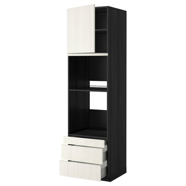 Высокий шкаф для духовки комбинированный, духовка + дверца, 3 ящика МЕТОД / ФОРВАРА, черный, Росдаль белый - схема-чертеж с размерами