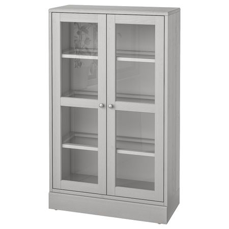 Шкаф-витрина с цоколем, серый/прозрачное стекло 81x37x134 см IKEA HAVSTA ХАВСТА 892.751.09