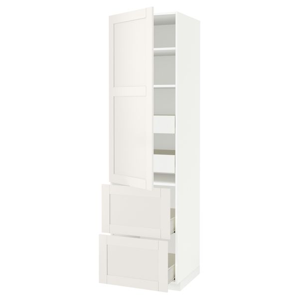 Высокий шкаф + полки, 4 ящика, 2 дверцы МЕТОД / ФОРВАРА, белый, Сэведаль белый - схема-чертеж с размерами