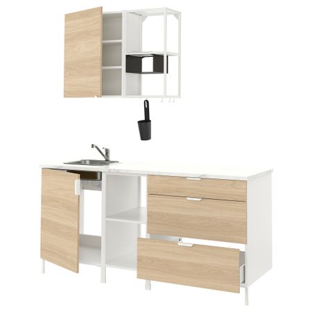 Кухня, белый, под дуб, 183x63.5x222 см IKEA BEGIVENHET БЕГИВЕНХЕТ 593.374.20