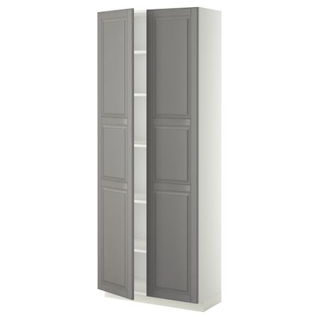 Высокий шкаф с полками, белый, Bodbyn серый, 80x37x200 см IKEA METOD МЕТОД 094.613.89
