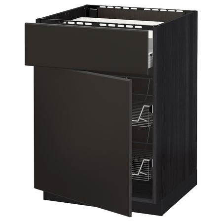 Напольный шкаф для варочной панели, ящик, 2 проволочных крзн, черный/Кунгсбакка антрацит 60x60 см IKEA МЕТОД / ФОРВАРА