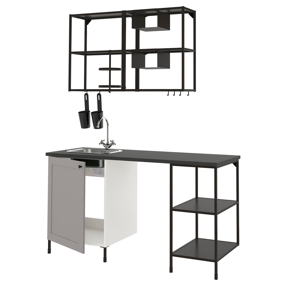 Кухня, 163x63.5x222 см, антрацит/серый каркас IKEA ENHET 693.372.88 - фото 1