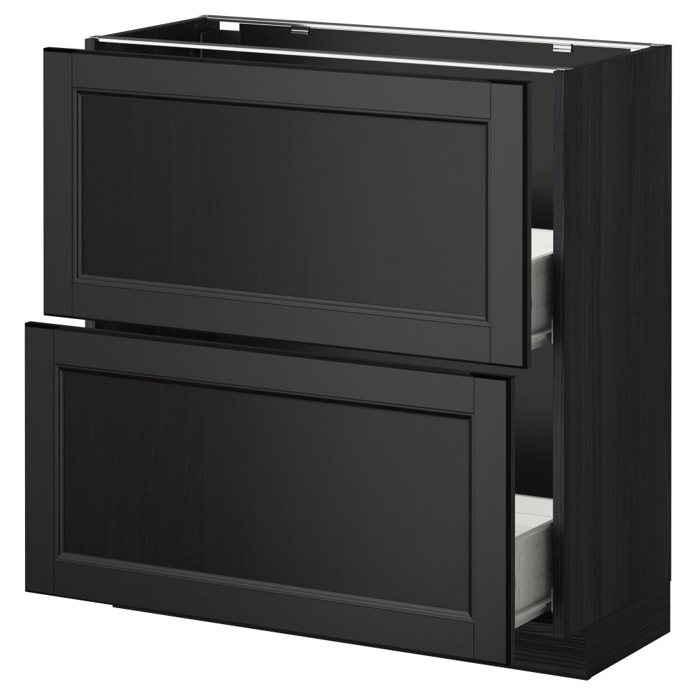 Напольный шкаф с 2 ящиками МЕТОД / ФОРВАРА, черный, Лаксарби черно-коричневый - схема-чертеж с размерами