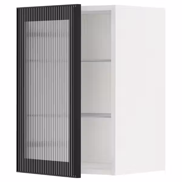 METOD Навесной шкаф/полки/стеклян дверца - белый/Hejsta антрацитовое рифленое стекло 40x60 см - фото 1