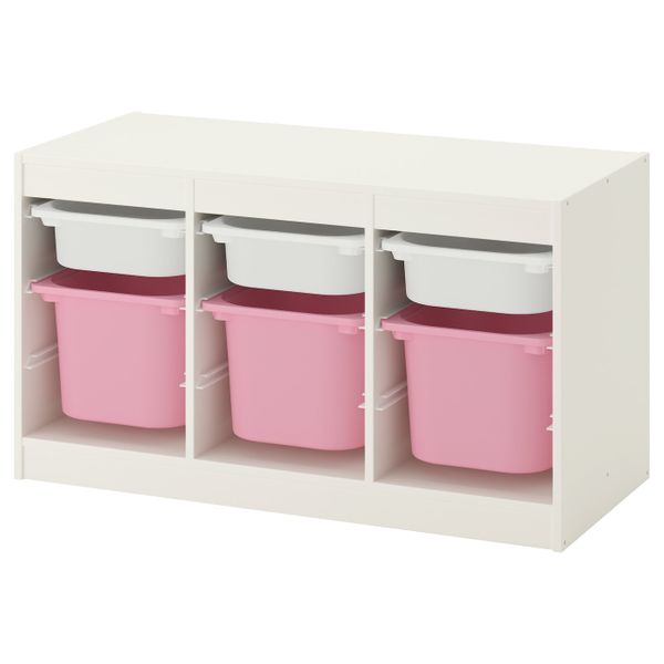 Комбинация для/хранения+контейнеры, белый, розовый 99x44x56 см IKEA ТРУФАСТ 692.221.50 - фото 1