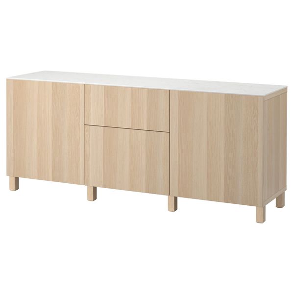 Комбинация для хранения с дверцами, ящиками БЕСТО, под беленый дуб, Лаппвикен под беленый дуб (180x42x74 см) - фото 1