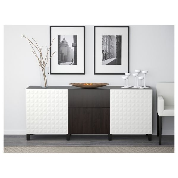 Комбинация для хранения с ящиками БЕСТО, Дьюпвикен белый, Лаппвикен черно-коричневый (180x40x74 см) - фото 2