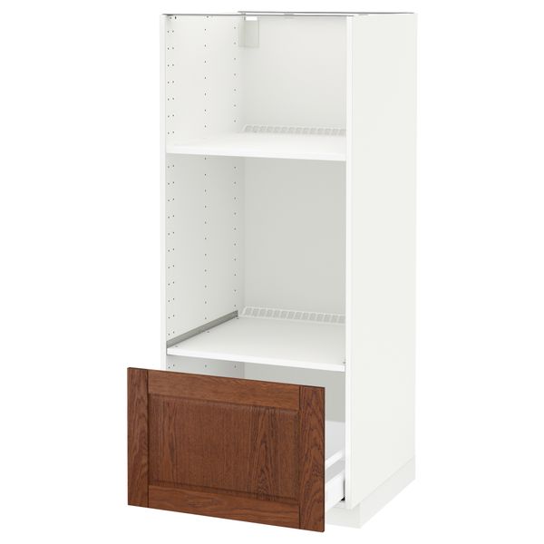 Высокий шкаф с ящиком для духовки/СВЧ МЕТОД / МАКСИМЕРА, белый, Филипстад коричневый (60x60x140 см) - схема-чертеж с размерами