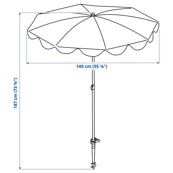 Зонт от солнца, желтый, белый точечный, 140 см IKEA STRANDÖN 705.227.65 - схема-чертеж с размерами