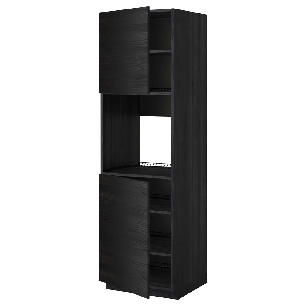 Высокий шкаф для духовки/2дверцы/полки, черный, Тингсрид черный 60x60x200 см IKEA МЕТОД 092.333.64 - схема-чертеж с размерами