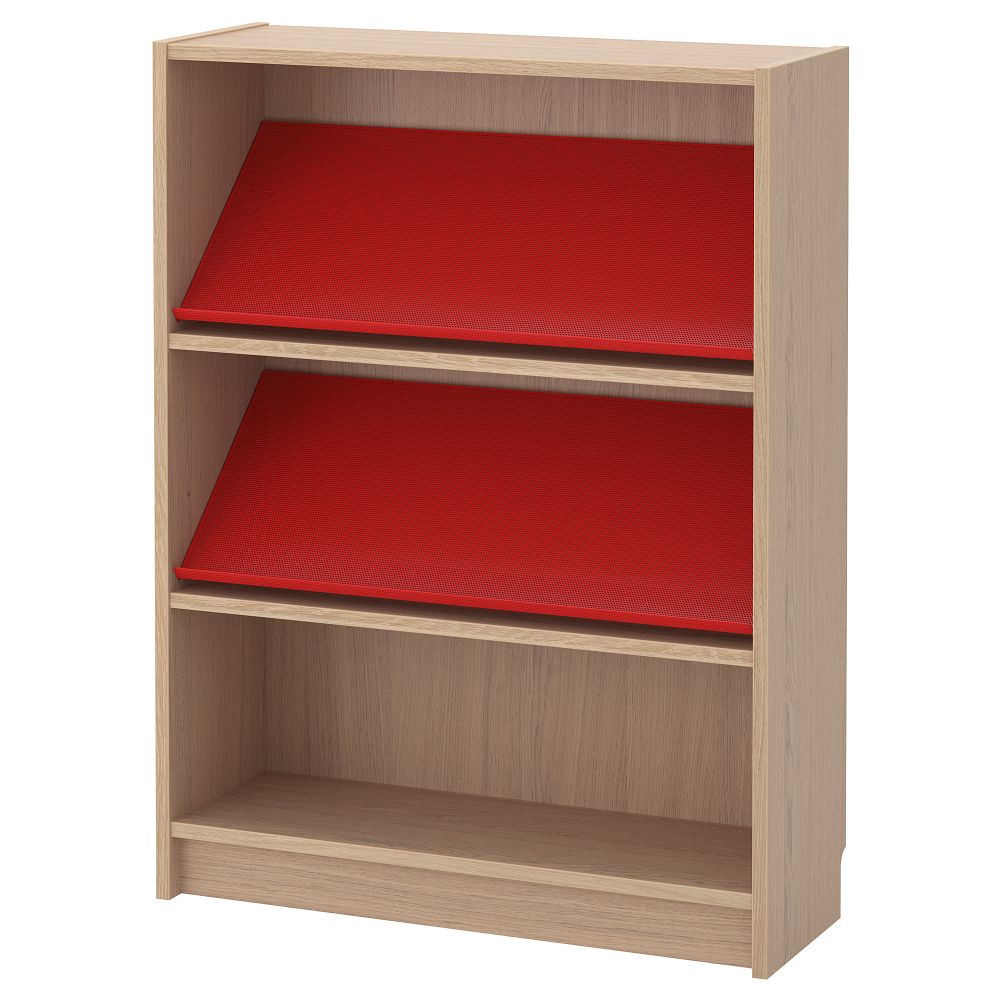 Стеллаж с наклонной полкой БИЛЛИ / БОТТНА, дубовый шпон, беленый, красный (80x28x106 см) - фото 1