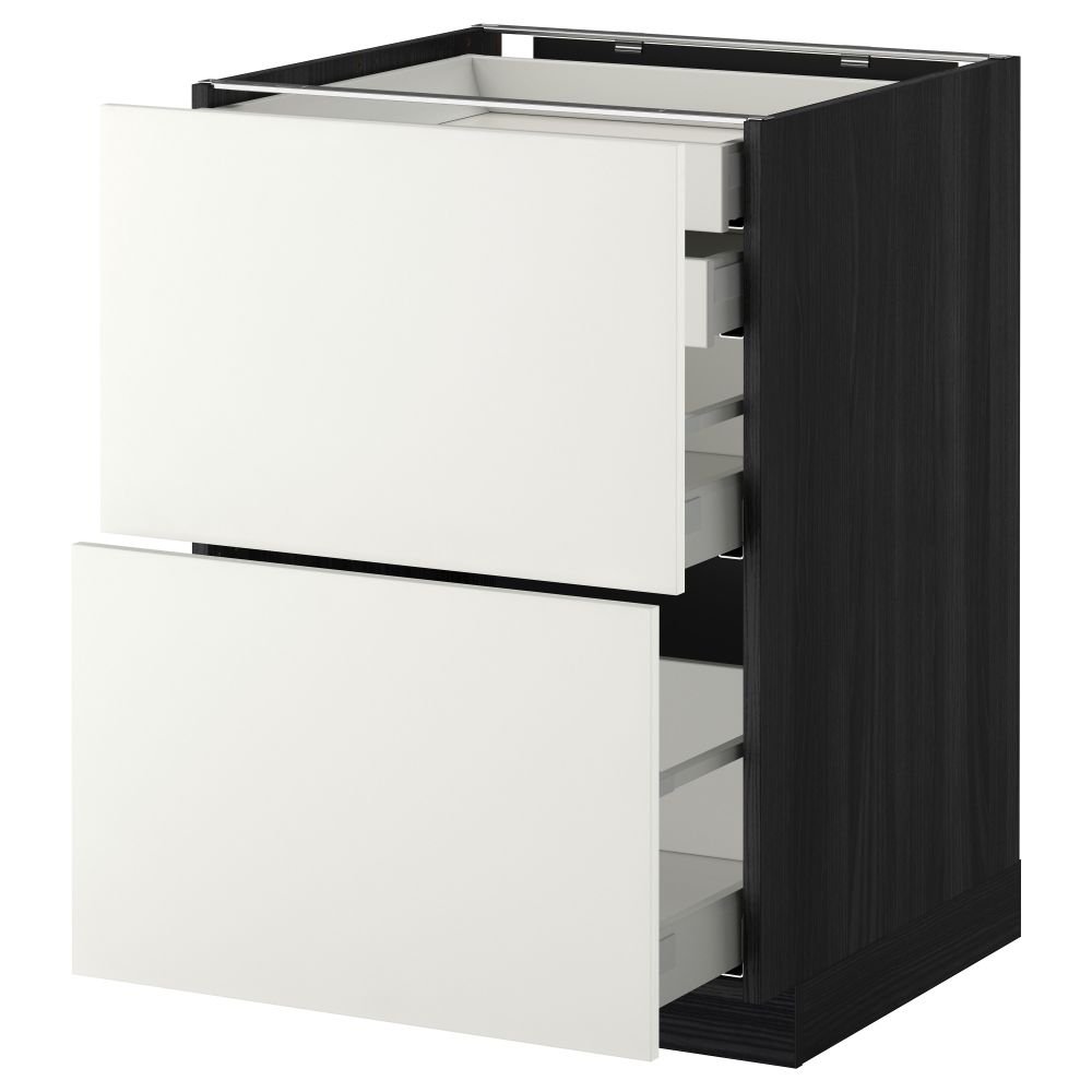 Напольный шкаф 2 фронтальные панели, 2 нижних, 1 средний, 1 высокий ящик МЕТОД / МАКСИМЕРА, черный, Хэггеби белый - фото 1