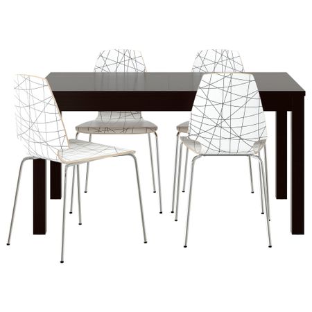 Стол и 4 стула БЬЮРСТА / ВИЛЬМАР, коричнево-чёрный, в полоску черный (140 см)