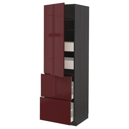 Высокий шкаф + полки, 4 ящика/2дверцы, черный Калларп/глянцевый темный красно-коричневый 60x60x200 см IKEA МЕТОД / МАКСИМЕРА