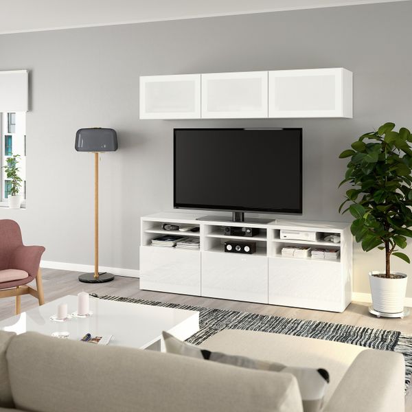 Шкаф для ТВ, комбинированный, стекляные дверцы, белый/Сельсвикен глянцевый, белый матовое стекло 180x42x192 см IKEA BESTÅ БЕСТО - фото 6