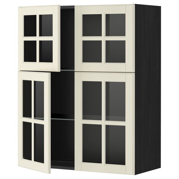 Навесной шкаф с полками, 4 стекло дверцы МЕТОД, черный, Будбин белый с оттенком (80x100 см) - схема-чертеж с размерами