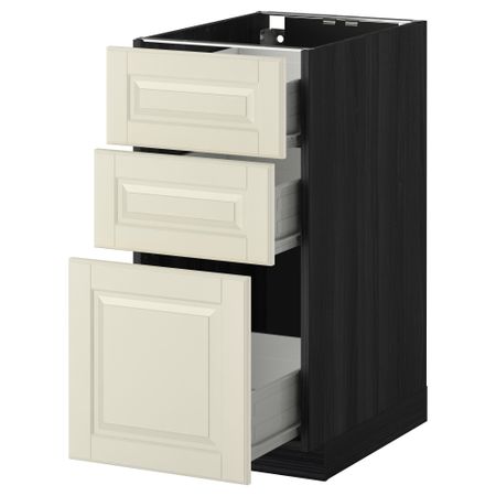Напольный шкаф с 3 ящиками МЕТОД / ФОРВАРА, черный, Будбин белый с оттенком