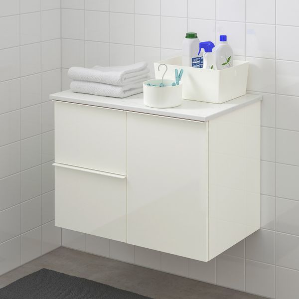 Шкаф под раковину с 3 ящиками, глянцевый белый/под мрамор 82x49x60 см IKEA ГОДМОРГОН / ТОЛКЕН 592.952.36 - фото 2