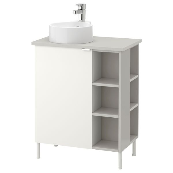 Шкаф под раковину с 1 дверцей, 2 открывающихся полки ЛИЛЛОНГЕН/ВИСКАН / ГУТВИКЕН, белый, серый (62x40x87 см) - фото 1