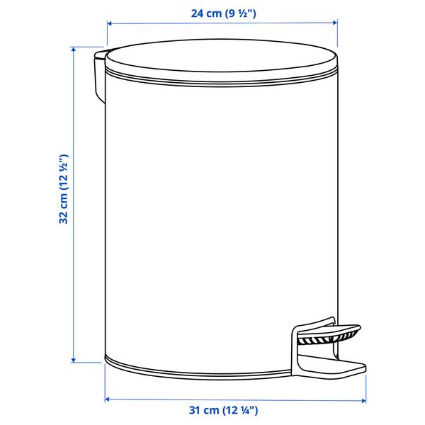 TURRIDNING ТУРРИДНИНГ Ведро с откидной крышкой - белый/антрацит 9 л - схема-чертеж с размерами