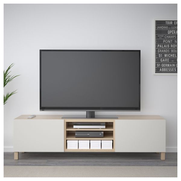 Тумба для ТВ с ящиками БЕСТО, под беленый дуб, Лаппвикен светло-серый (180x40x48 см) - фото 2
