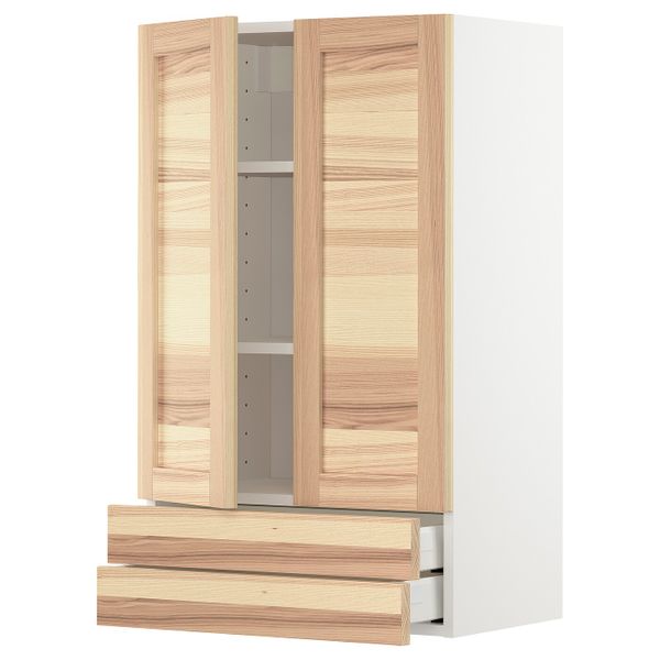 Навесной шкаф/2дверцы/2ящика, белый/Торхэмн ясень 60x100 см IKEA METOD МЕТОД 693.016.23 - фото 1
