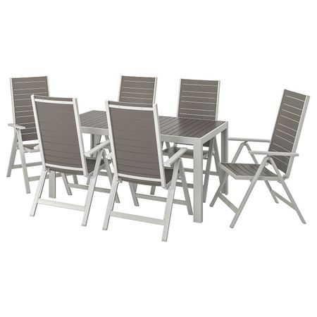 Стол+6кресел,д/сада, темно-серый/светло-серый 156x90 см IKEA SJÄLLAND ШЭЛЛАНД 592.654.37
