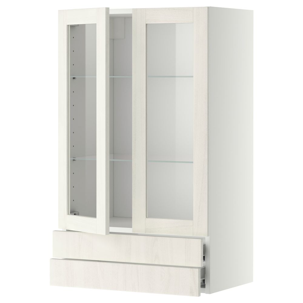 Навесной шкаф, 2 стеклянные дверцы, 2 ящика МЕТОД / ФОРВАРА, белый, Росдаль белый - схема-чертеж с размерами