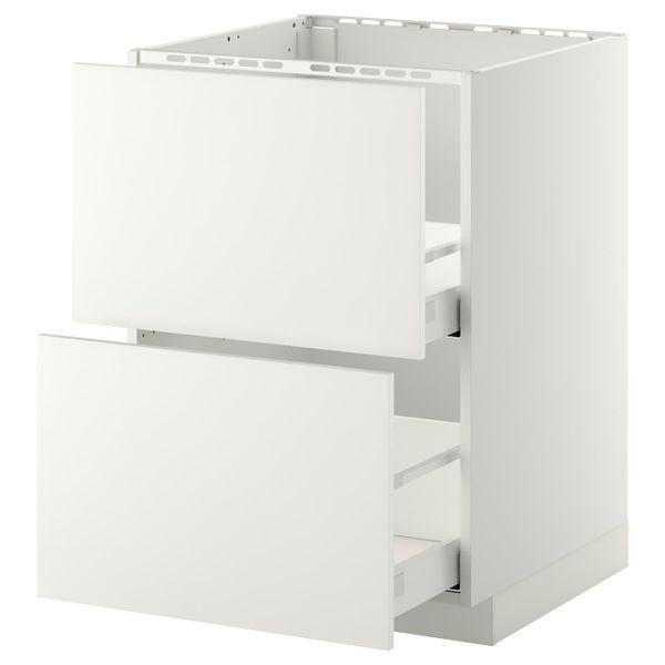 Напольный шкаф под мойку + 2 фронтальных панели, 2 ящ, белый/Хэггеби белый 60x60 см IKEA METOD МЕТОД / MAXIMERA МАКСИМЕРА - схема-чертеж с размерами