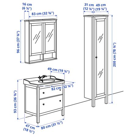 Комплект мебели для ванной, 5 предм., белый/РУНШЕР смеситель 82 см IKEA HEMNES ХЕМНЭС / RÄTTVIKEN РЭТТВИКЕН 293.044.40